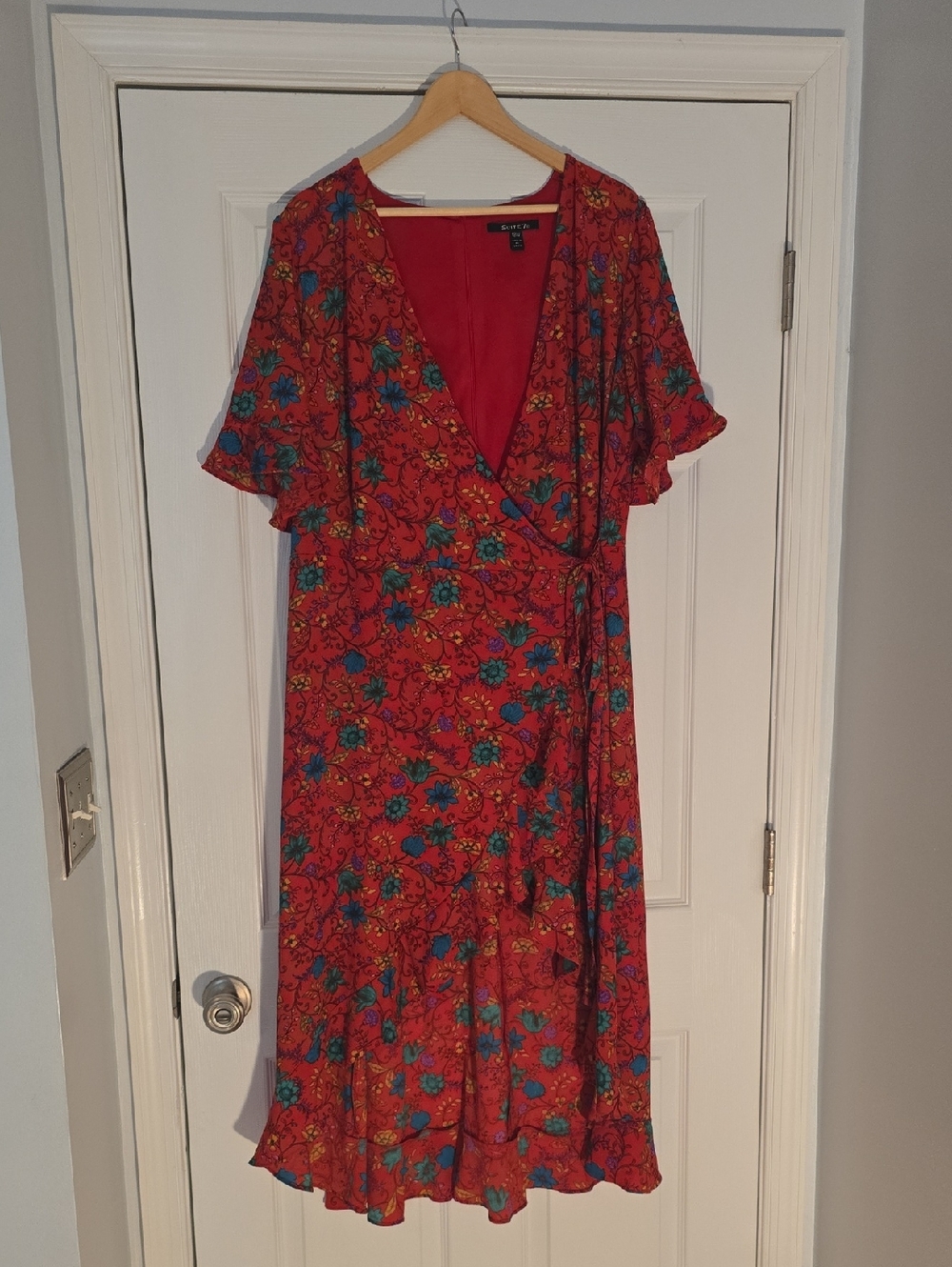 Orange Floral Wrap Dress w/ Ruffle Hem